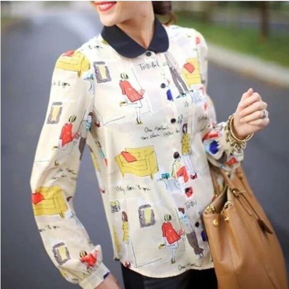 kate spade Tops - RARE Kate Spade Garance Dore Silk Cocktail Party Blouse Size 4